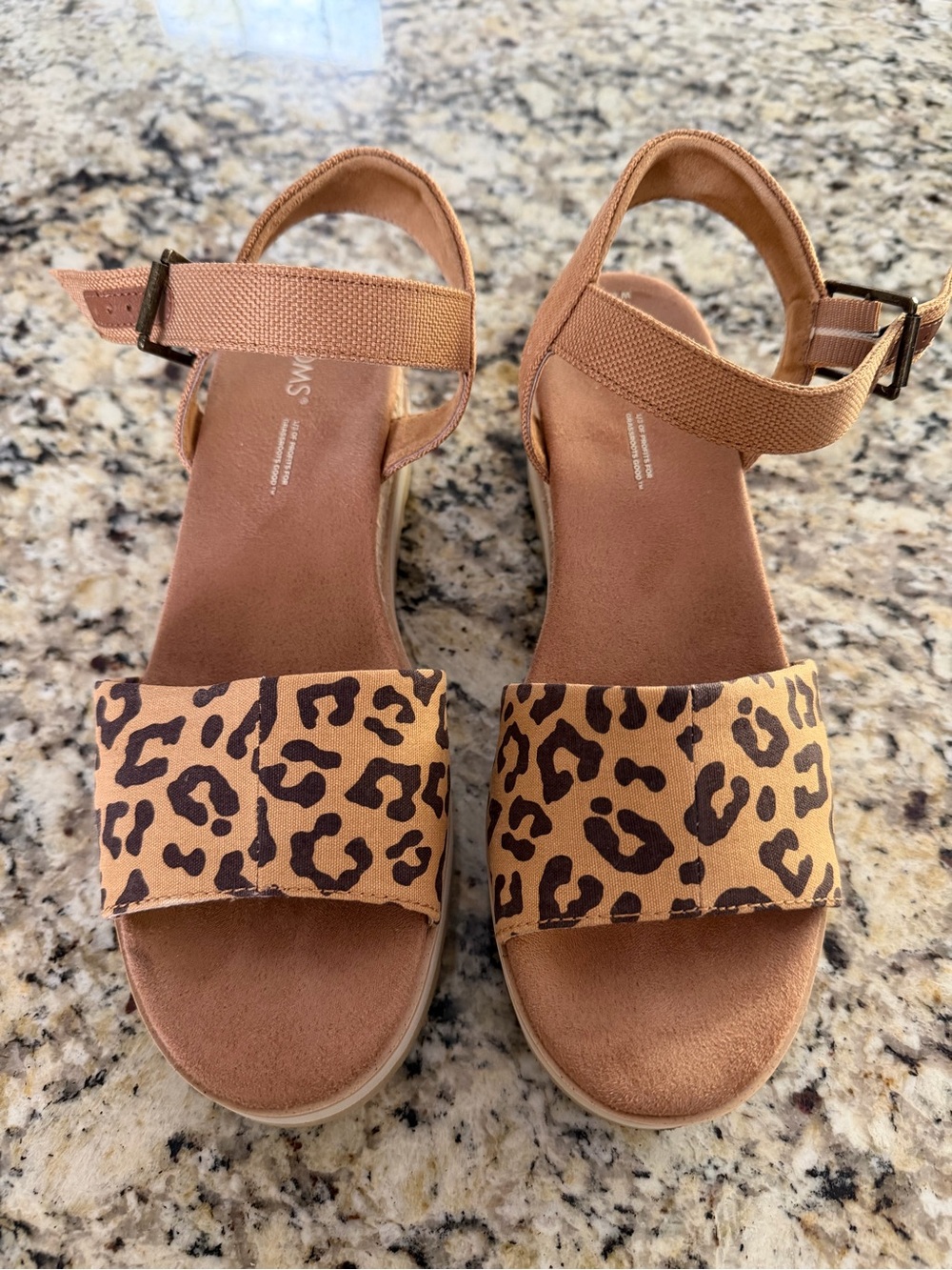 Toms Tan Sandals with Leopard-Print Front Strap